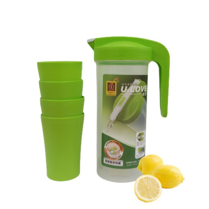 Water Jug Set With 4 Water Cups Sealed Cold Kettle Plastic Large