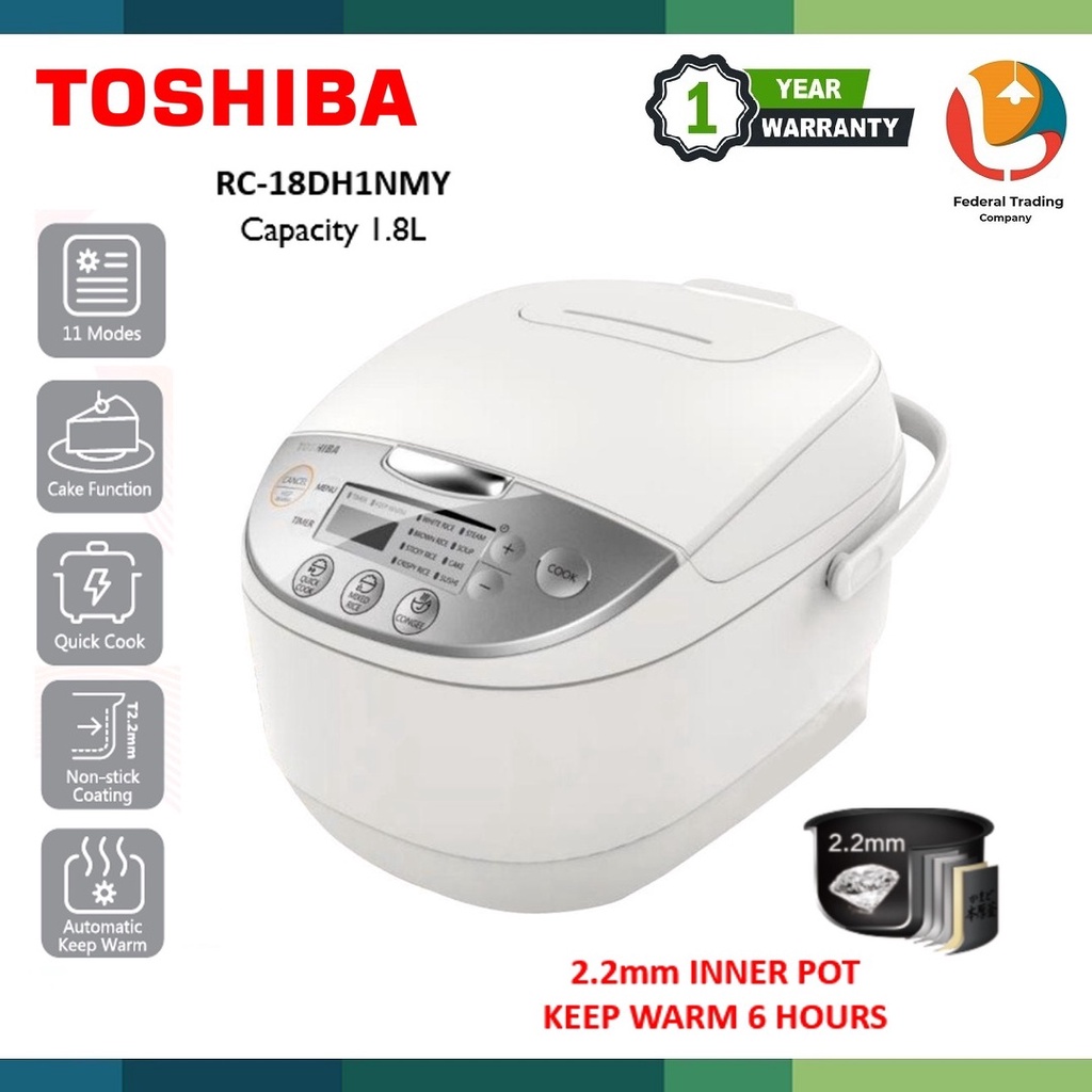 Toshiba Rice Cooker (1.8L) Honatsukama NonStick Pot Digital Rice Cooker RC18DH1NMY Shopee