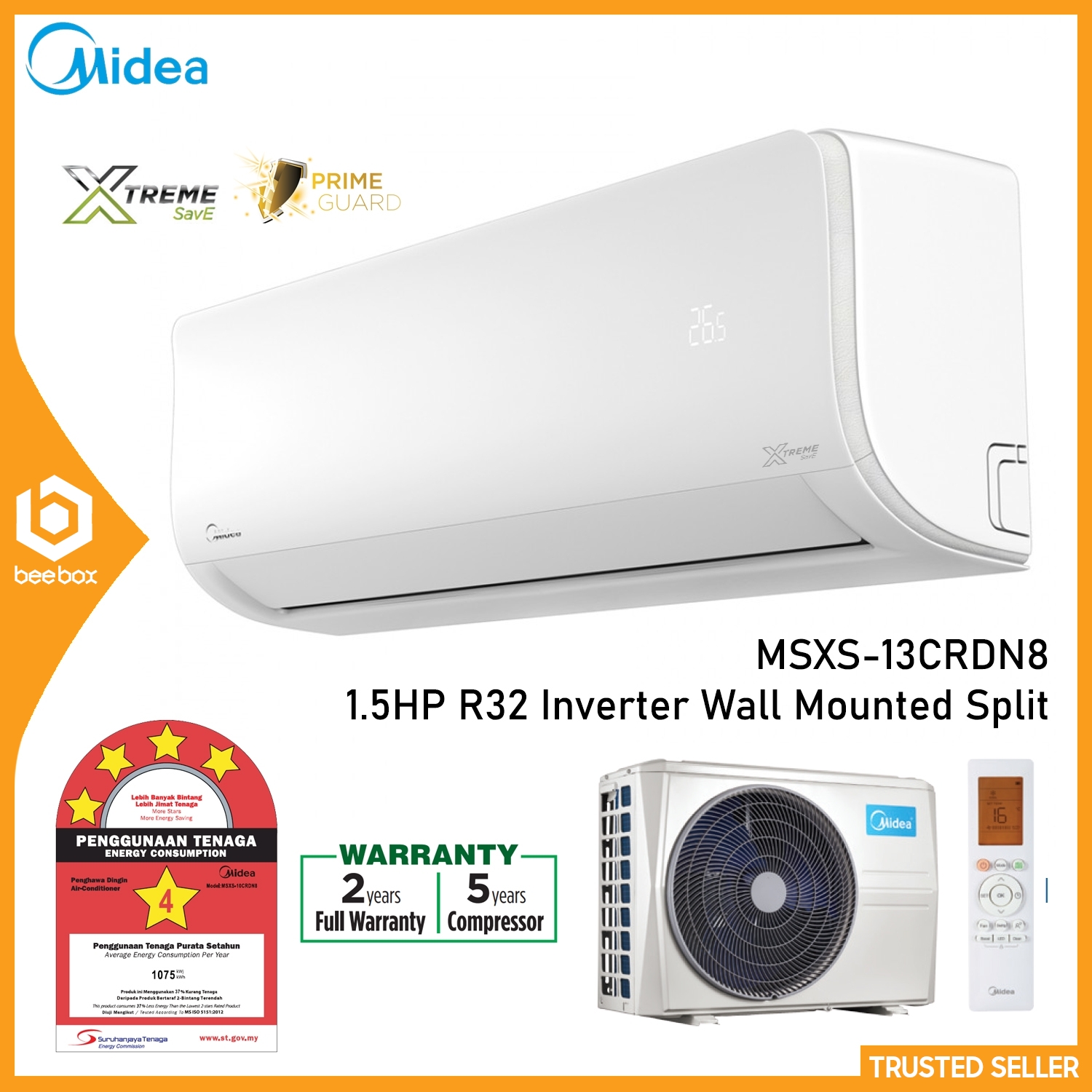 Midea 1.5hp Inverter Aircond Xtreme Save Air Conditioner MSXS13CRDN8
