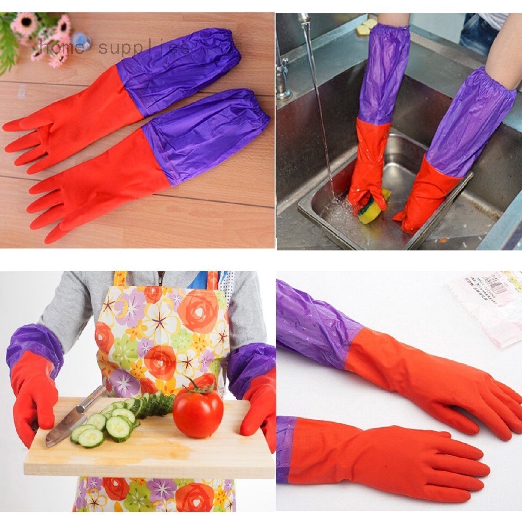 EXTRA LONG WASHING GLOVES CLEANING QUALITY Warm Waterproof Rubber GLOVE