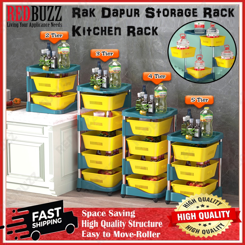 REBUZZ Rak Dapur Storage Organizer with Wheel Bathroom Rack Kitchen Rotating Rack Vegetable