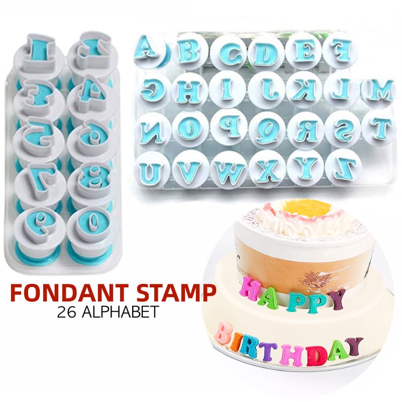 26pcs Alphabet Fondant Cake Mold, Stamp , Embosser Cutter, Compatible