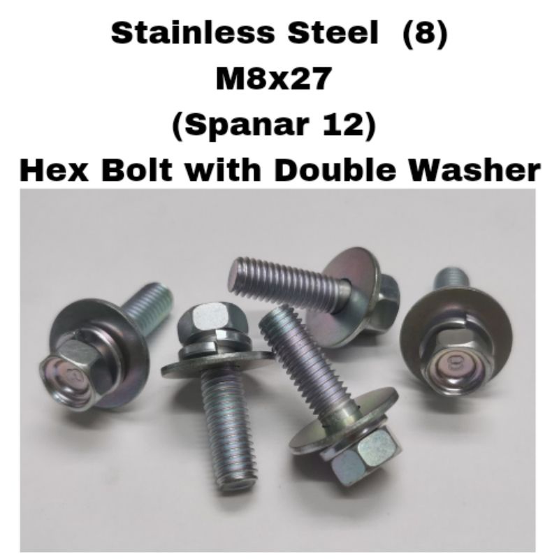 M8x27 Stainless Steel (8) Hex Bolt With Double Washer (1pc) Shopee