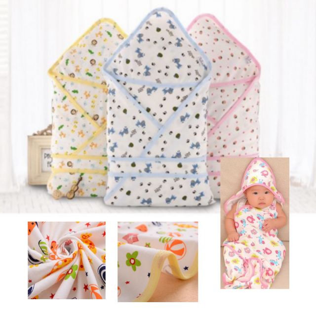 100 Cotton Baby Swaddle Hoodie Blanket Napkin Towel Kain Bedung Bayi
