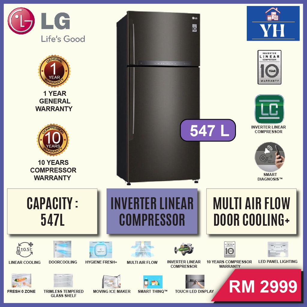 LG 547L Inverter Linear DoorCooling+ & Fresh 0 Zone 2 Door Top Freezer Refrigerators Fridge Peti