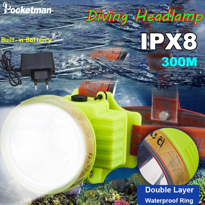 300M Professional Diving Headlight LED Headmounted Outdoor Strong