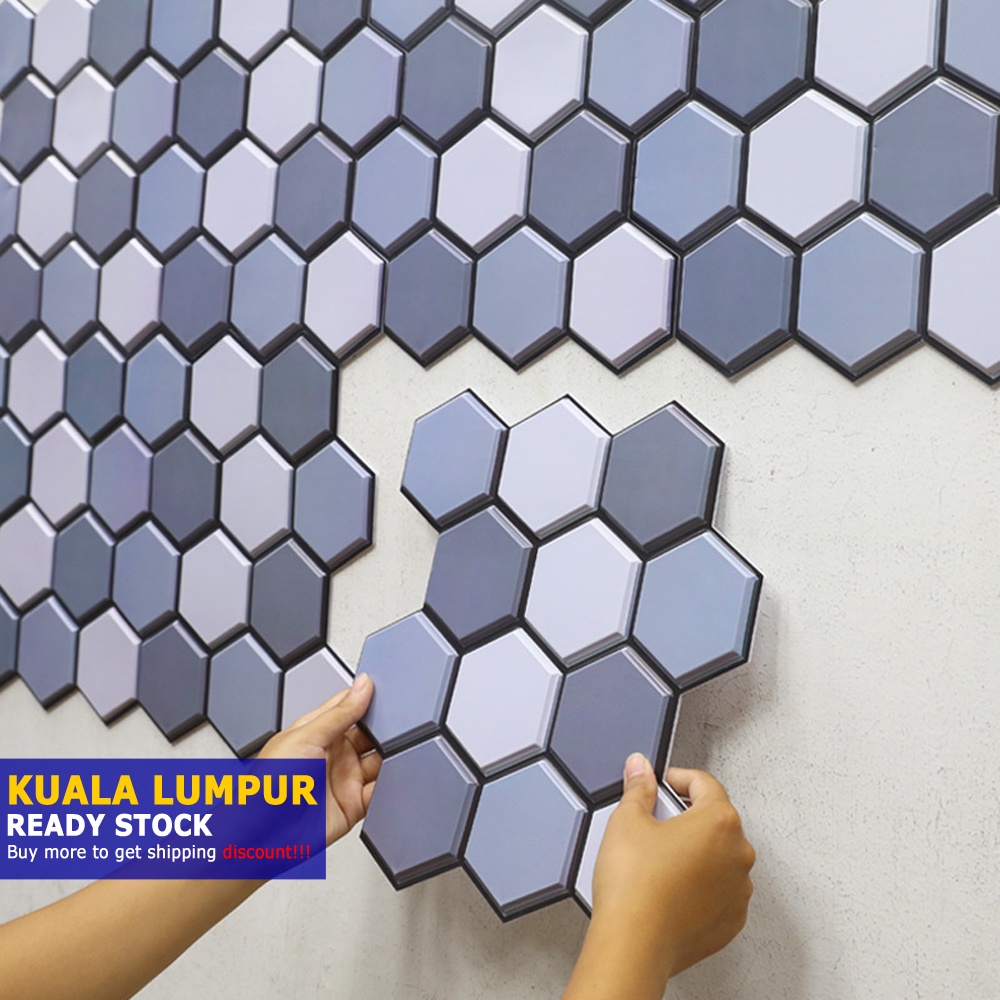 3D Effect Hexagon Tile SelfAdhesive Water Resistant Wallpaper for