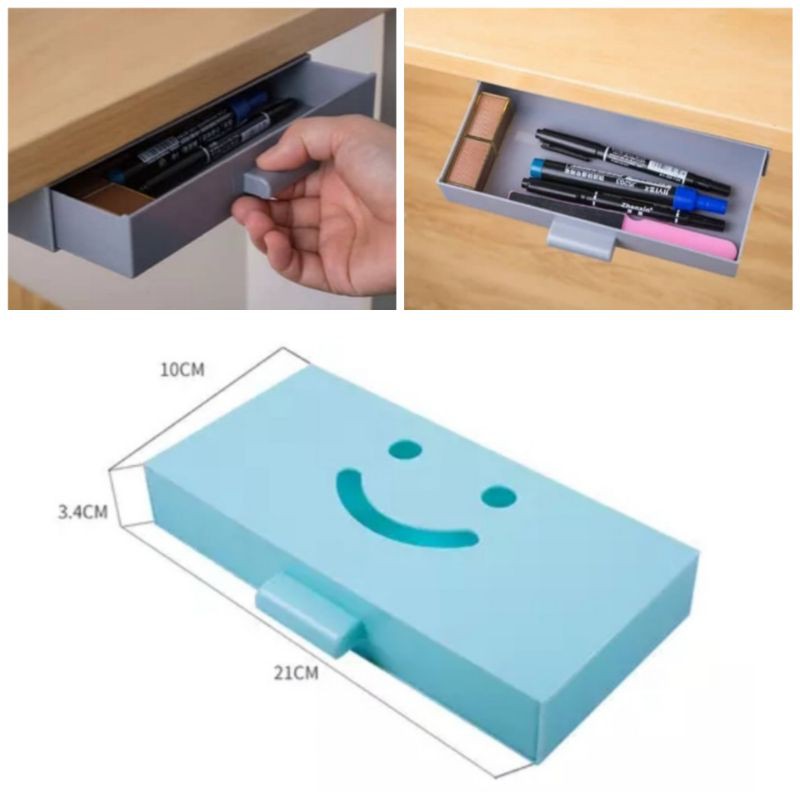 Hidden Table Under Paste Plastic Desk Organizer Memo Pen Stationery Storage Box Case Desk Drawer
