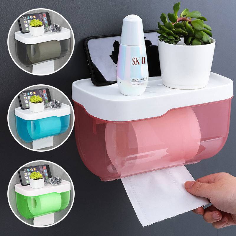 NoDrill Waterproof Toilet Tissue Paper Roll Holder Wall Mount Plastic
