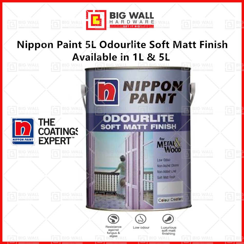 Nippon Paint 5L Odourlite Soft Matt Finish Wood & Metal Cat Kayu Besi Available in 1L & 5L Big