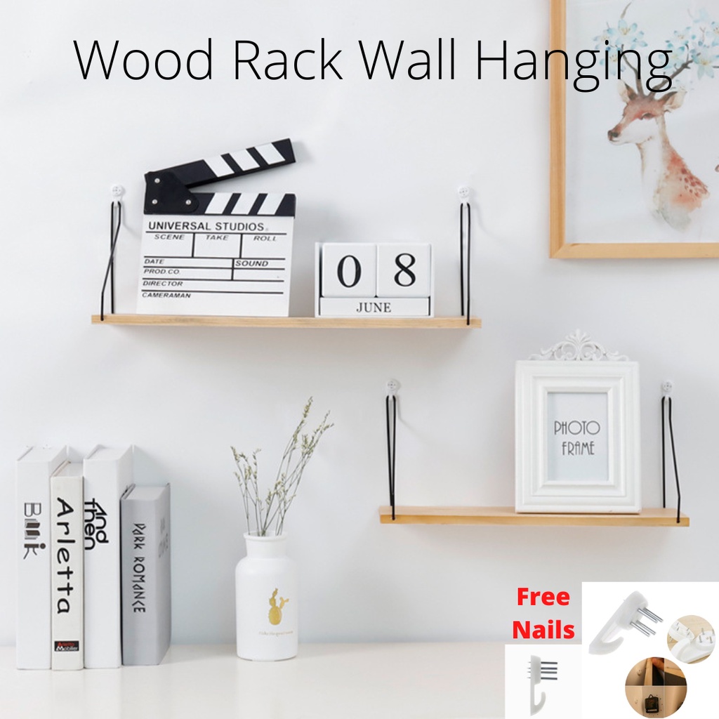 Wood Rak Wall Hanging Shelf Modern DIY Floating Shelving Home Wall