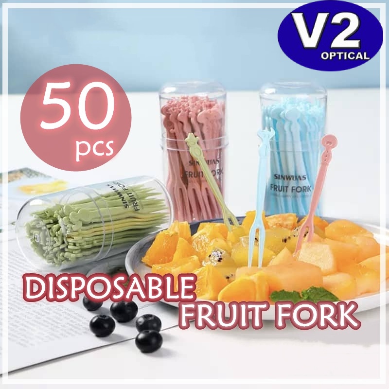 (50pcs/pack) Mini Disposable Plastic Fruit Forks Snack Cake Dessert