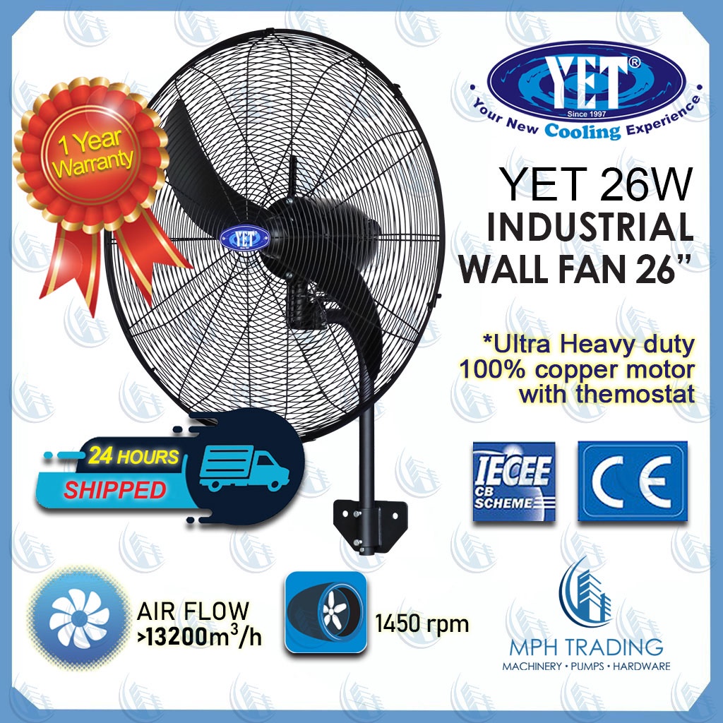 YET Ultra 26W Heavy Duty 26'' Inch Powerful Industrial Wall Fan