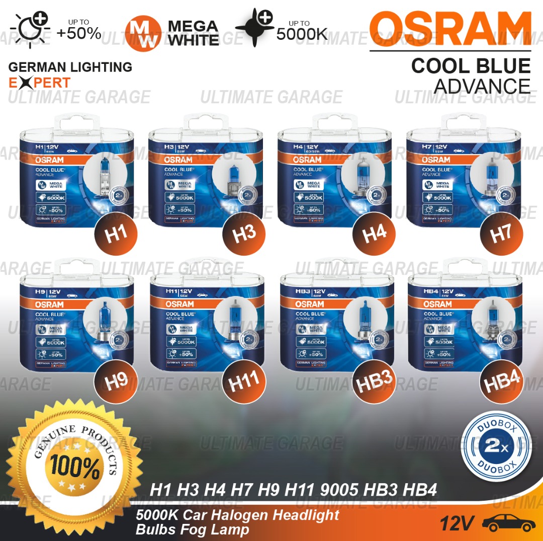 Original Osram Cool Blue Advance H1 H3 H4 H7 H8 H11 HB3 HB4 Headlight
