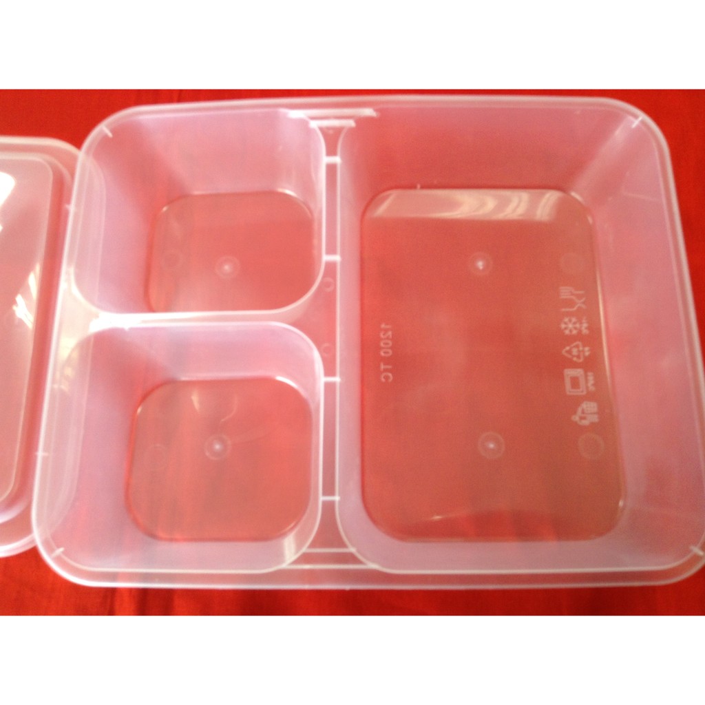 Kontena plastik 3 partition untuk makanan packing Shopee