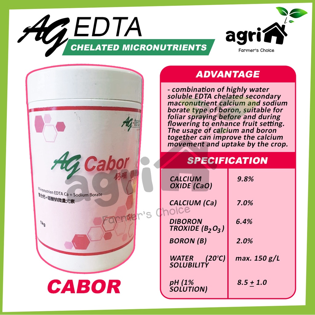 READY STOCK 1KG AG CABOR CALCIUM BORON EDTA CA 7+B 2 EDTA Supplement