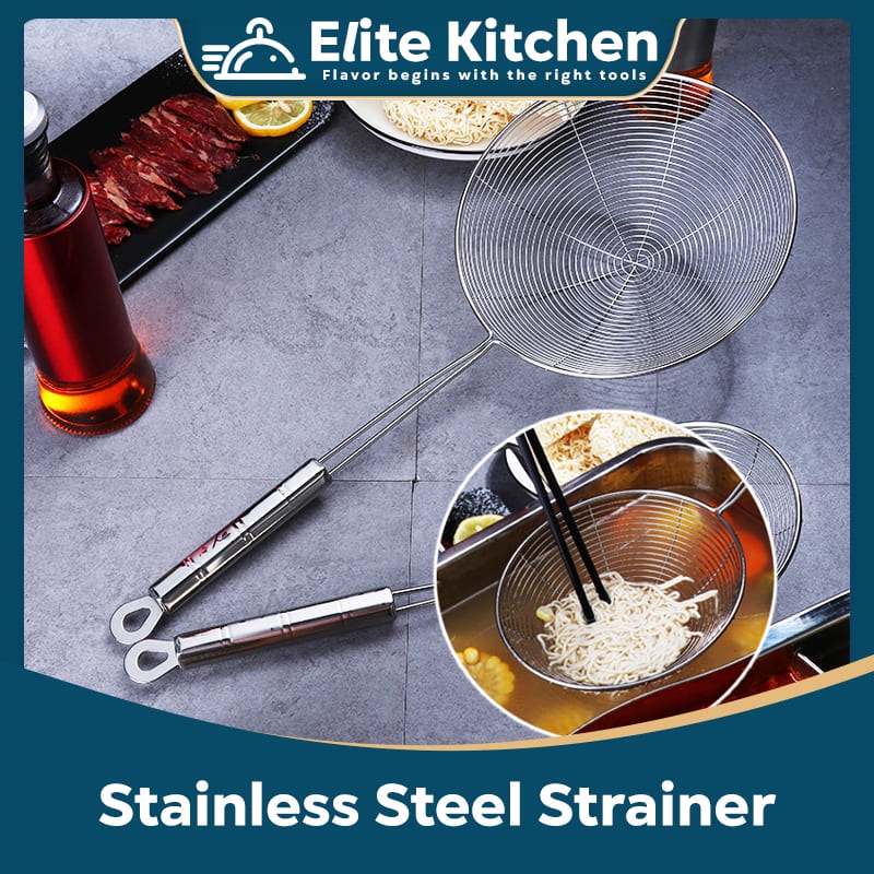 Elite Kitchen Stainless Steel Strainer Multipurpose Kitchen Spider Strainer Mesh Colander Oil