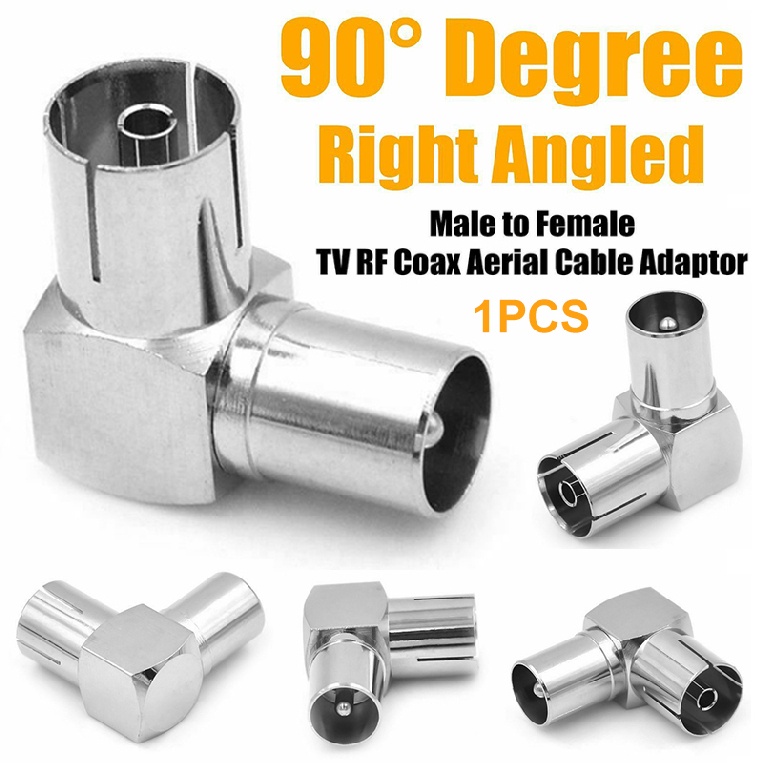 Right Angle TV Aerial Coax Plug Adapter Male Female Connector 90 Degree