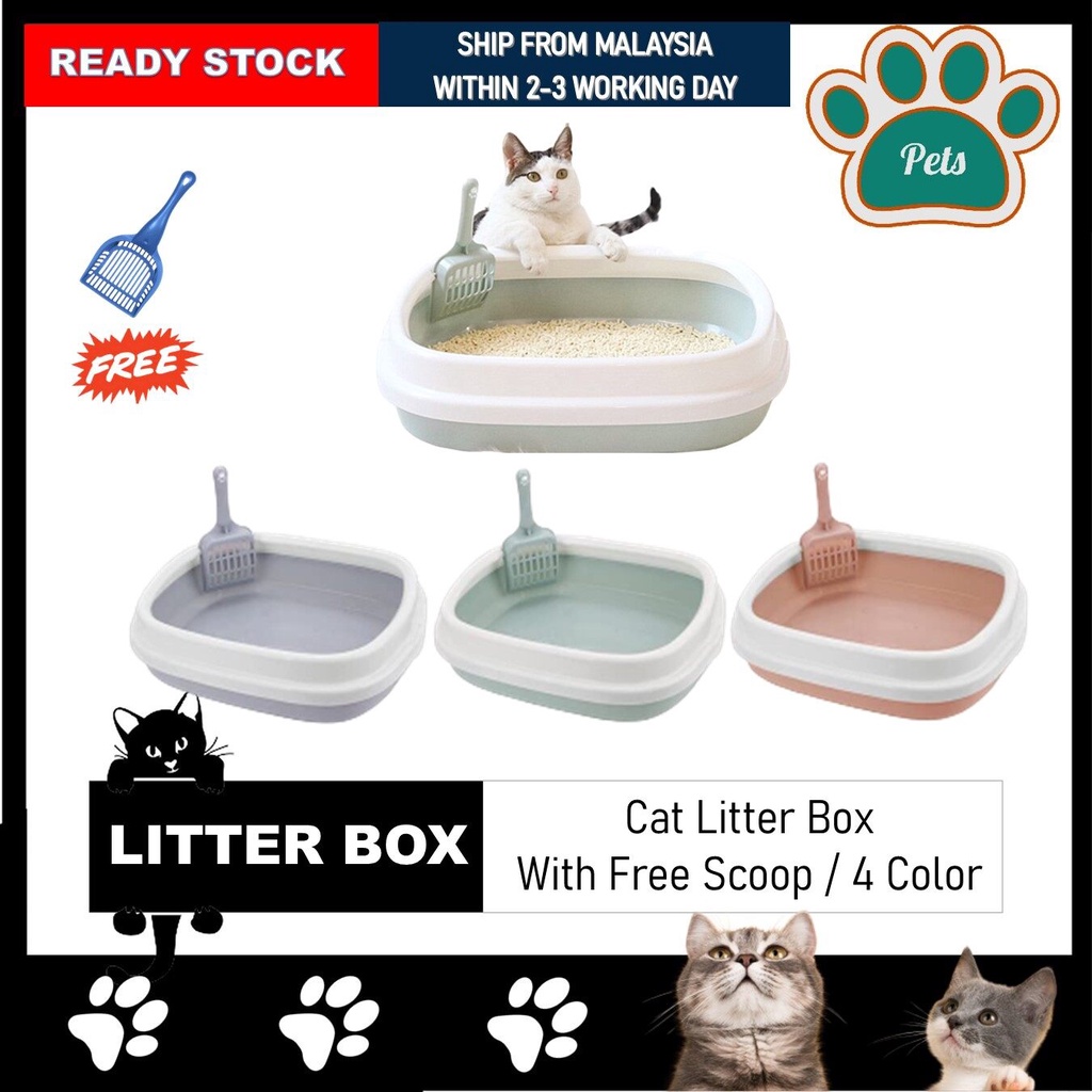 ( Ready Stock ) Cat Litter Box With High Fence High Quality Cat Litter