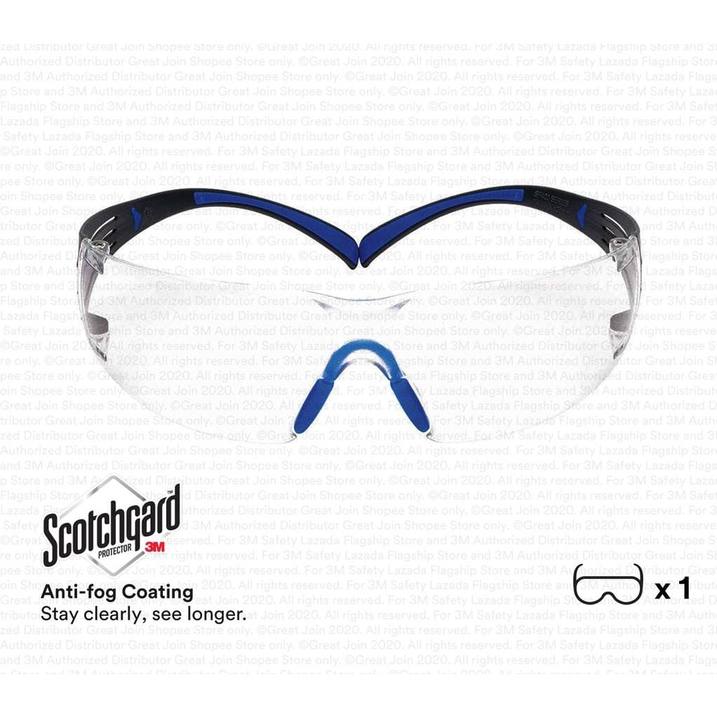 3M SF401SGAFBLU SecureFit Safety Glasses with Clear Scotchgard Anti