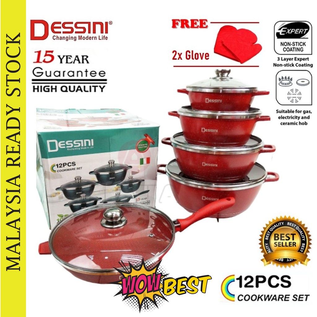 DESSINI 12 Pcs Granite Cookware Set Wok Cooking Pan Periuk Masak Set