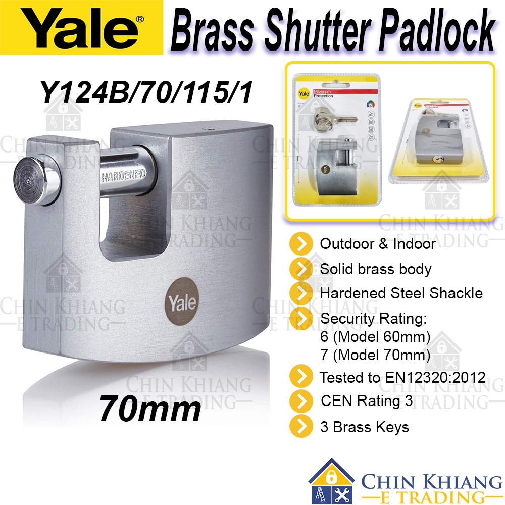Yale Y124B/70/115/1 Brass Rectangular Padlock with Boron Steel Shackle