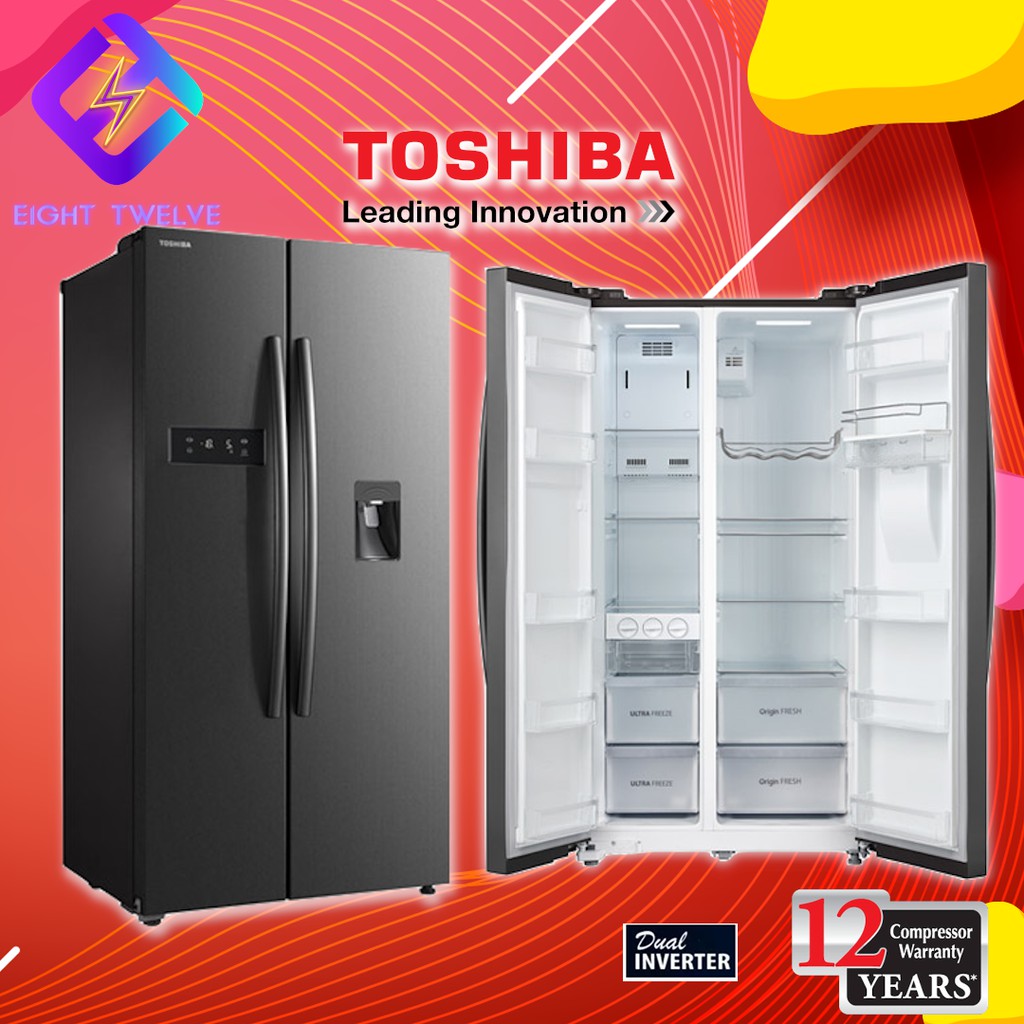 Toshiba Fridge 591L Side By Side GRRS682WEPMY Inverter Peti Ais 冰箱 Shopee Malaysia