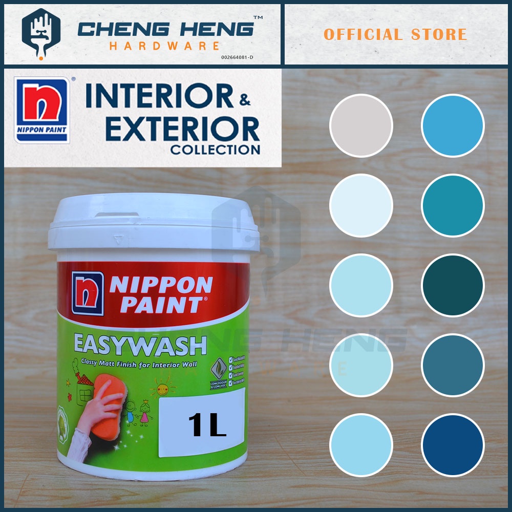 P [READY STOCK] Cat Dalaman Grey Blue 1L Nippon Paint Easy Wash (for