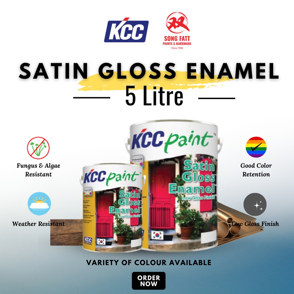 KCC Paint SATIN GLOSS ENAMEL 5L (WHITE/COLOUR) Wood & Metal Satinwood