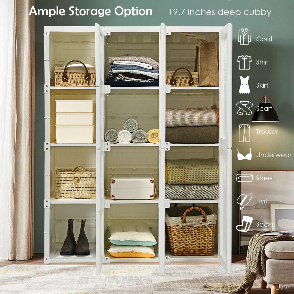 SALE Portable Closet Clothes Foldable Armoire Wardrobe Closet w/ 12 Cubby Storage HU10145 9ATG