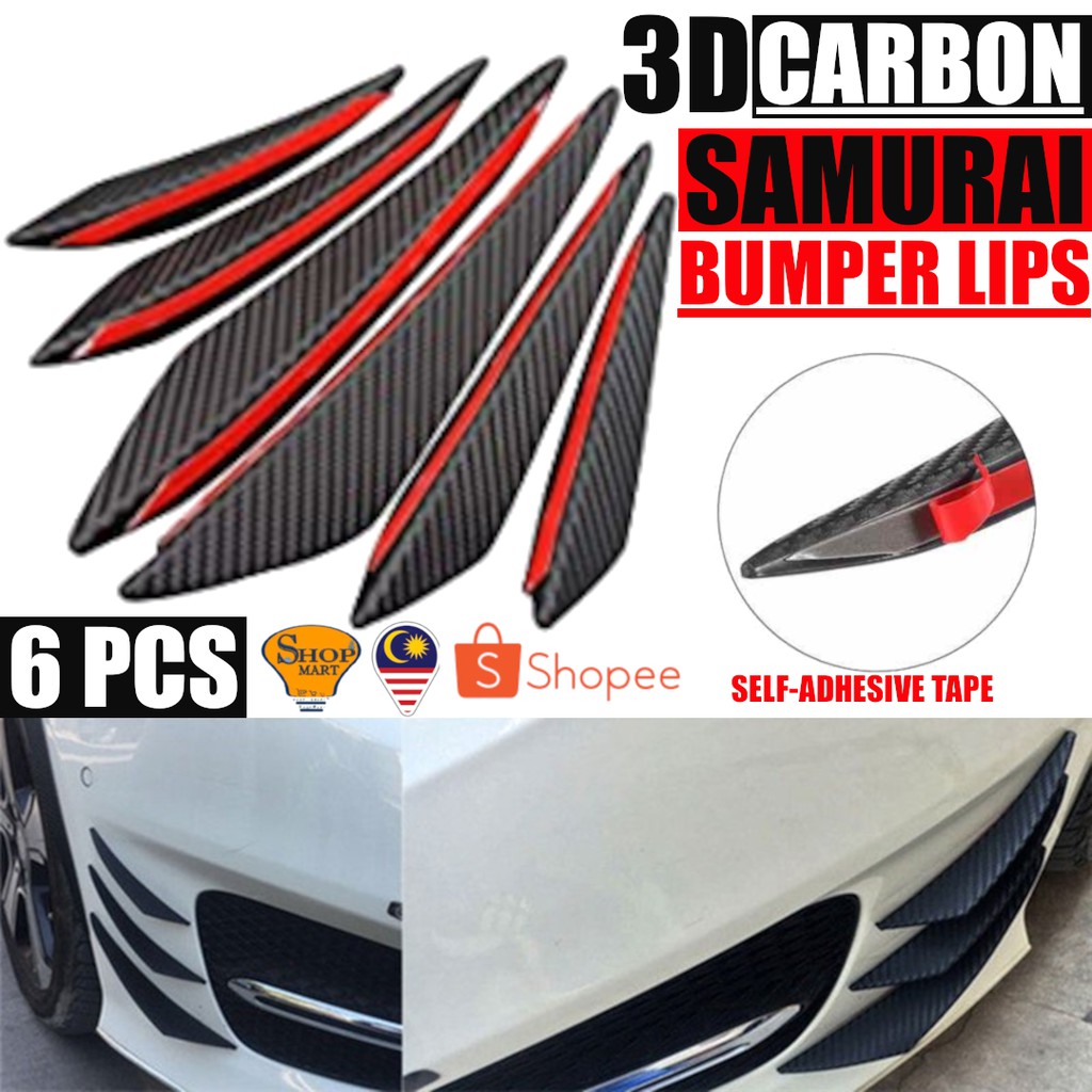 6pcs 3D Carbon Bumper Lip Samurai Lips Diffuser Car Accessories