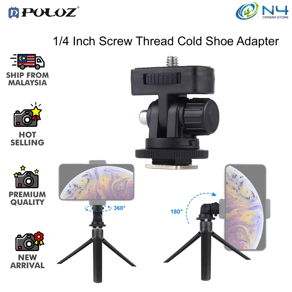 Puluz 1/4 Inch Screw Thread Cold Shoe Tripod Mount Adapter Vlog Live Tripod Phone Holder Mini