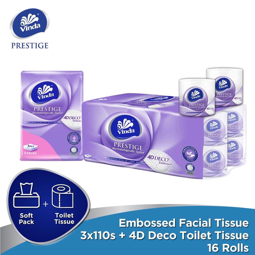 Vinda Prestige 4D Deco Toilet Tissue 3ply(16 Rolls)+Vinda Prestige 4D