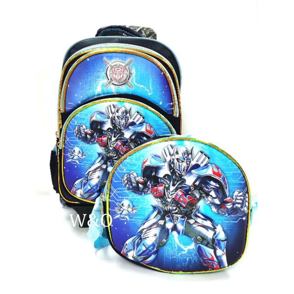 Transformers School Bag Trolley Backpack For Kids Primary school Troli