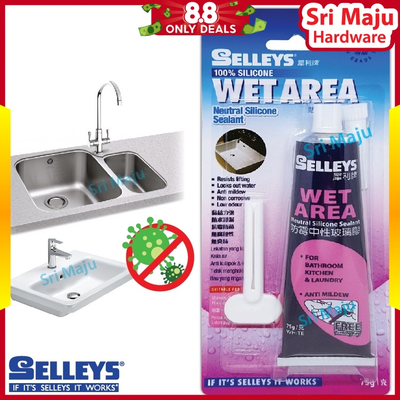 MAJU Selleys Wet Area 75g White Anti Mildew Silicone Sealant Kitchen
