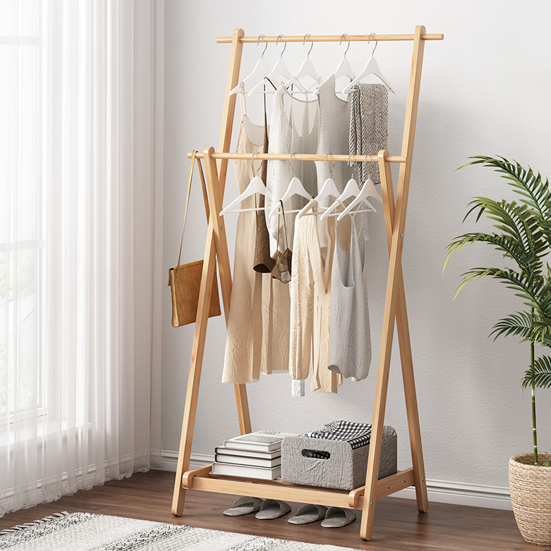 Solid wood clothes rack floortoceiling bedroom clothes rack simple