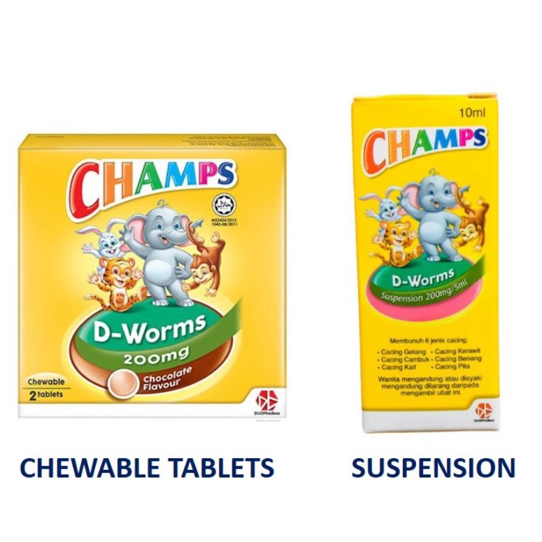 CHAMPS D WORMS 200MG 2'S (CHOCOLATE) (EXP ) OR CHAMPS D WORM 200MG