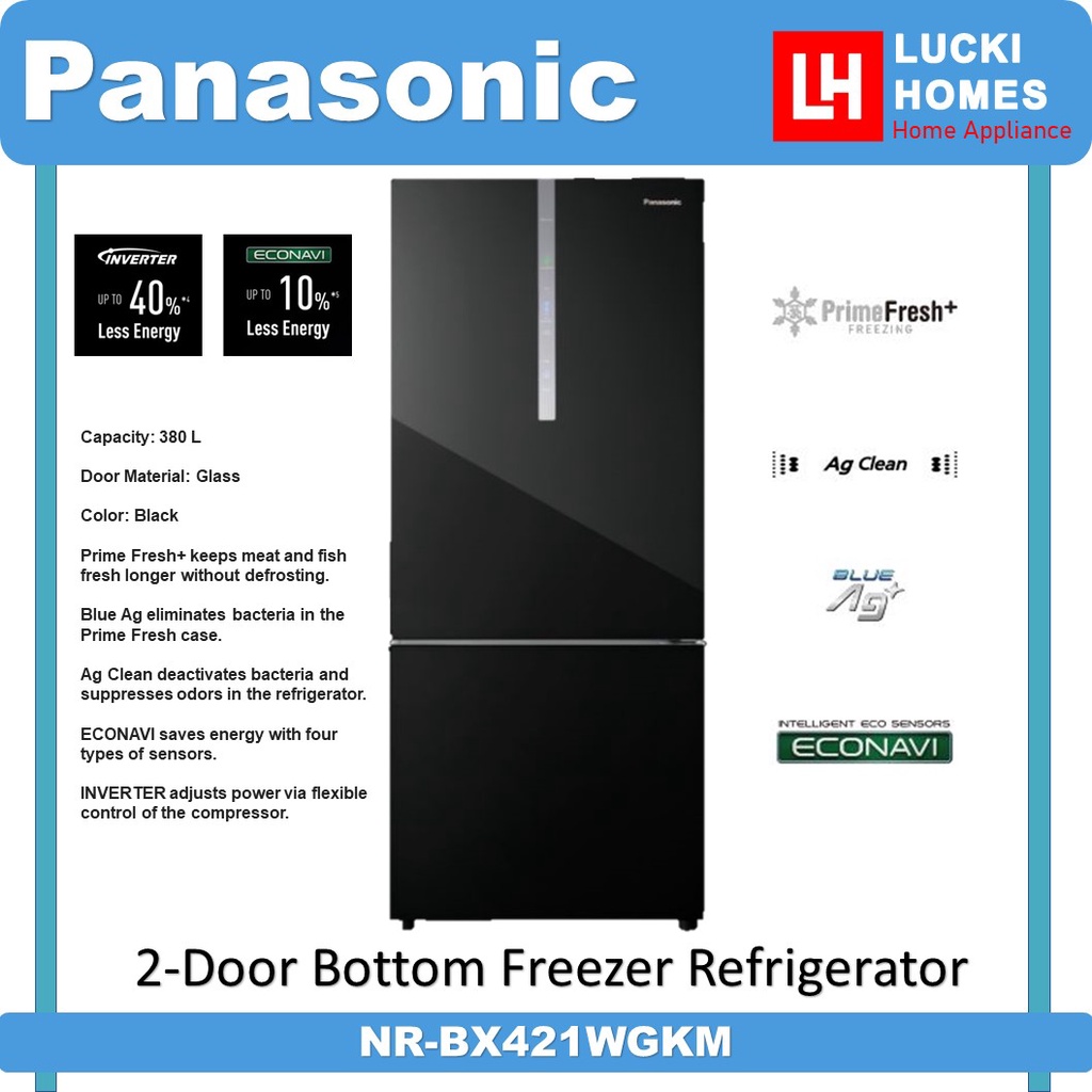 Panasonic 380L 2door Bottom Freezer Refrigerator NRBX421WGKM Glass