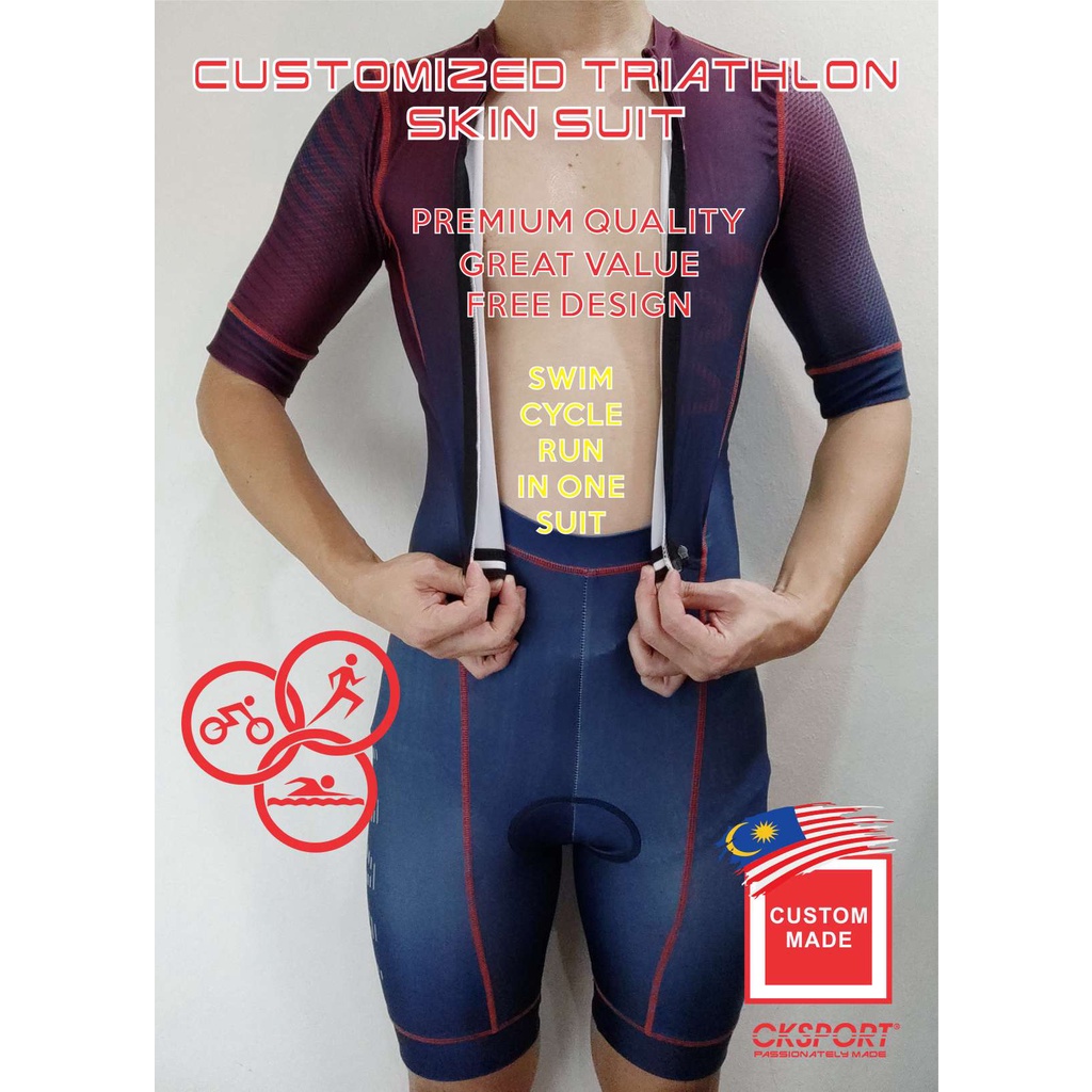 custom made triathlon skin suit with trisuit pad cycle swim run in one