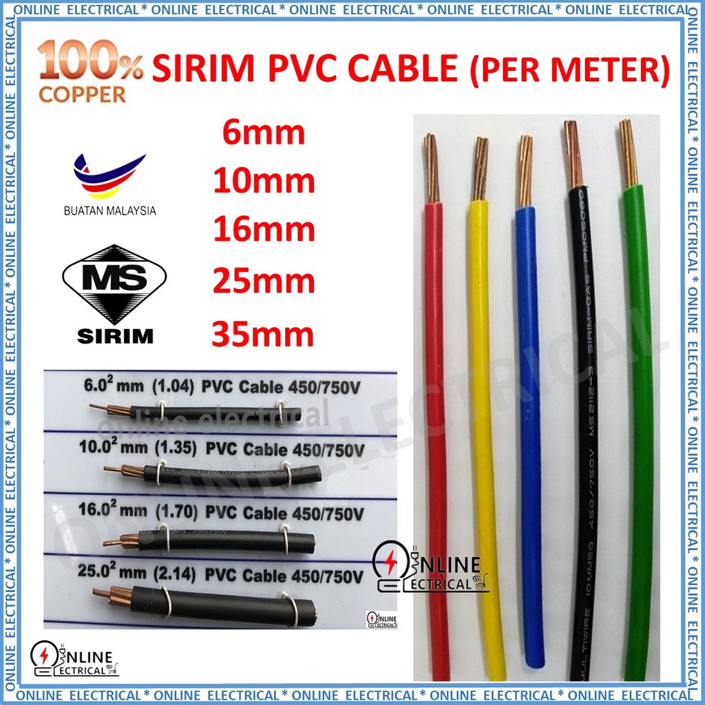 1 METER SIRIM 6mm/10mm/16mm/25mm/35mm PVC CABLE Shopee Malaysia