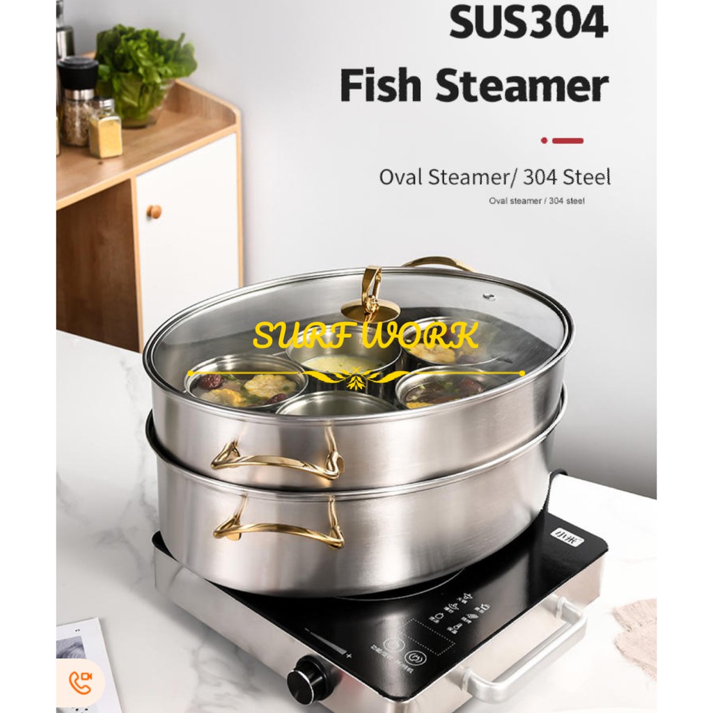 304 STAINLESS STEEL MULTIPURPOSE OVAL SHAPE FISH STEAMER POT (READY