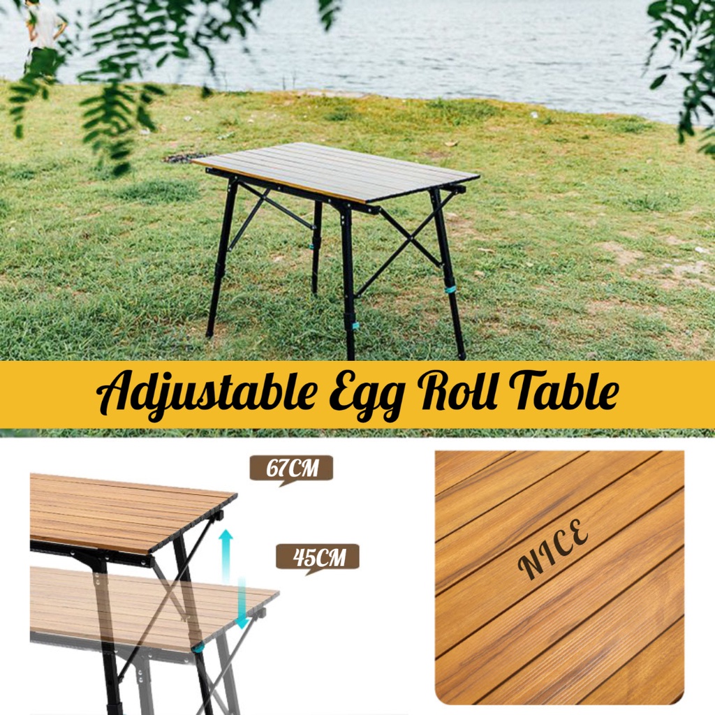 Adjustable Egg Roll Table Foldable Folding Camping BBQ Grill Meja Lipat