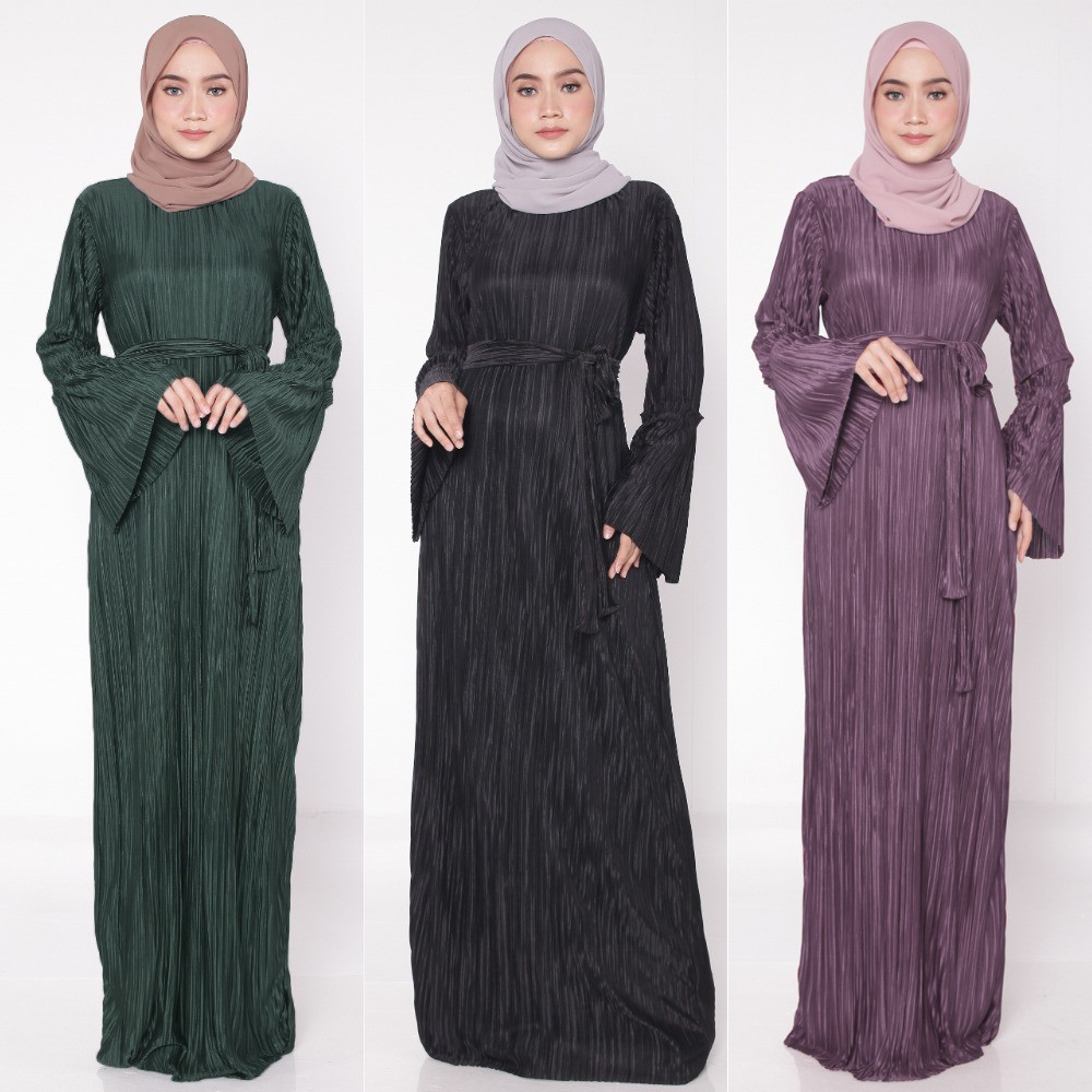 Muslimah Moden Pleated Ironless Jubah Long Dress Shopee Malaysia