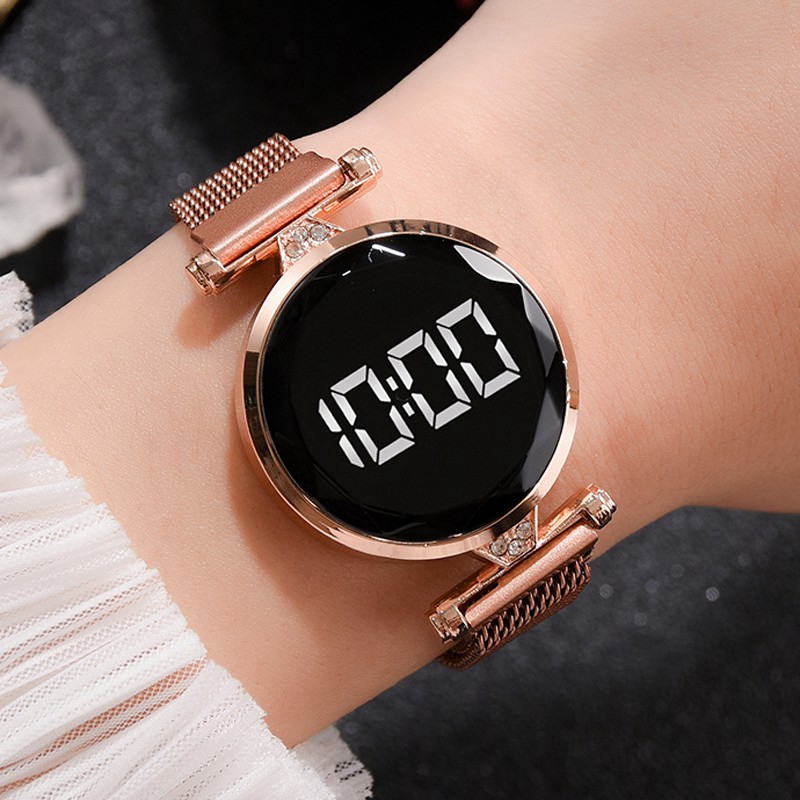Jam tangan perempuan Luxury LED Women Bracelet Watch Rose Gold