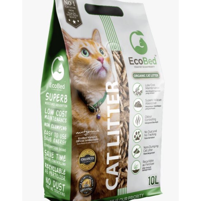 EcoBed Organic Cat Litter 10L / Pasir Kucing Palet Organik EcoBed 10L/5