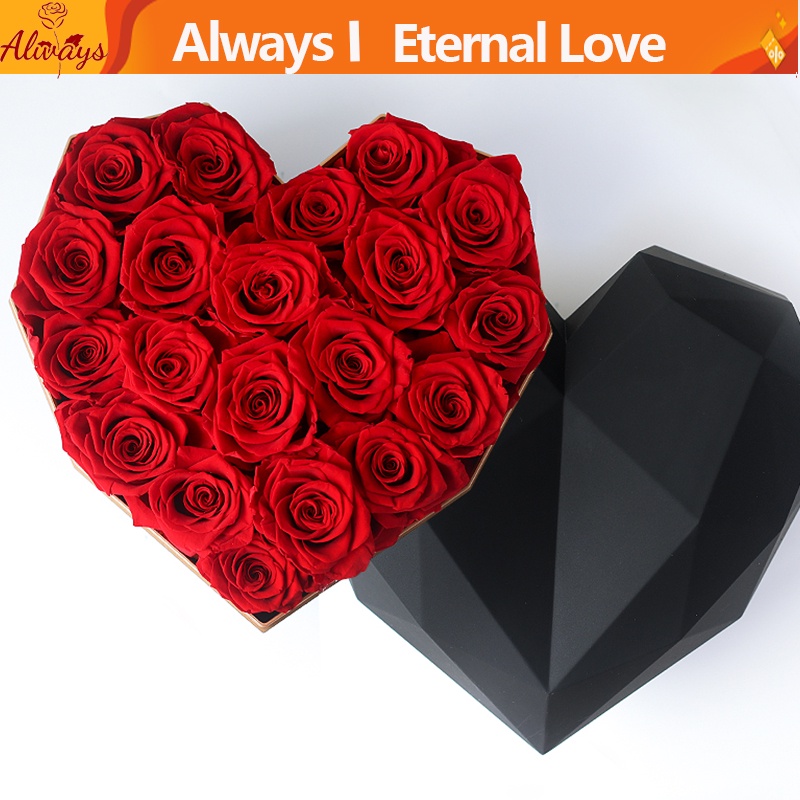 Diamond Heart Flower Box Heart Shaped Preserved Flower Box Rose Bouquet