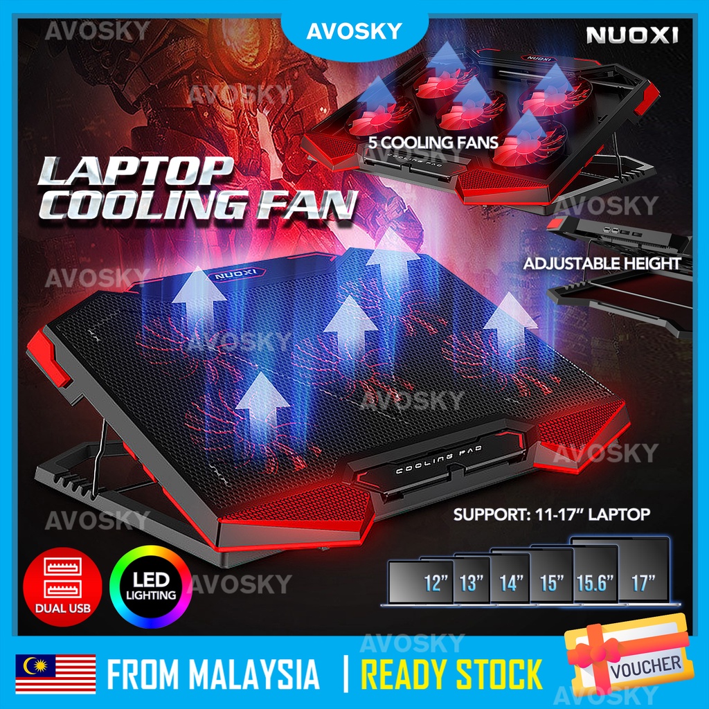 AVOSKY 5X Powerful Laptop Cooler Dual USB LED Fans Cooling Pad Stand 12