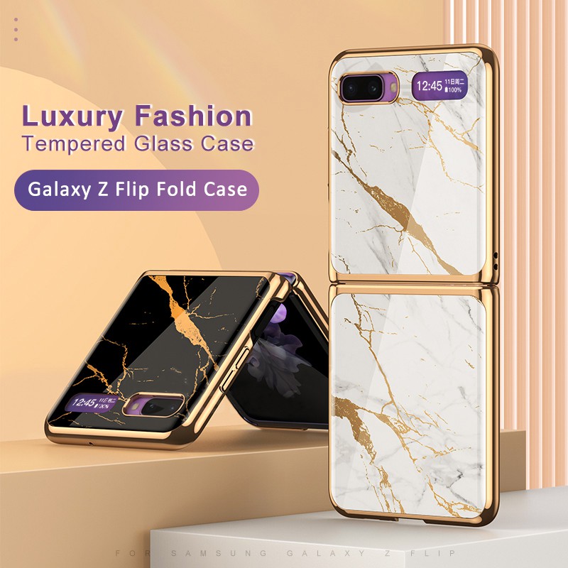 Samsung Galaxy Z Flip Case Samsung Z Flip F7000 F700F Case Cover Luxury Pattern Tempered Glass
