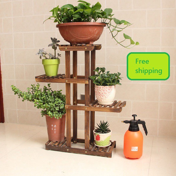 Solid Wood Flower Rack, Wooden Flower Pot Shelf, DIY Garden Portable