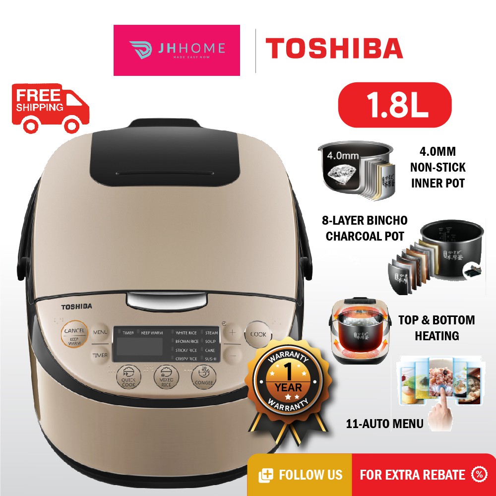 TOSHIBA 1.8L Digital Rice Cooker RC18DR1NMY Bincho Charcoal 8 Layers
